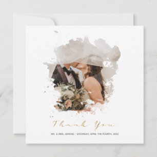 Watercolor photo effect, wedding thank you card