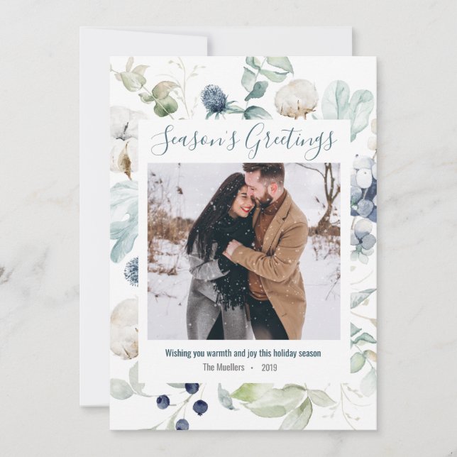 Watercolor Photo Holiday Christmas Greeting Card (Front)