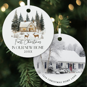 Watercolor Photo Keepsake First Christmas Home Metal Tree Decoration