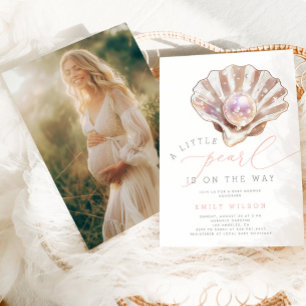 Watercolor Photo Little Pearl Baby Shower Invitation