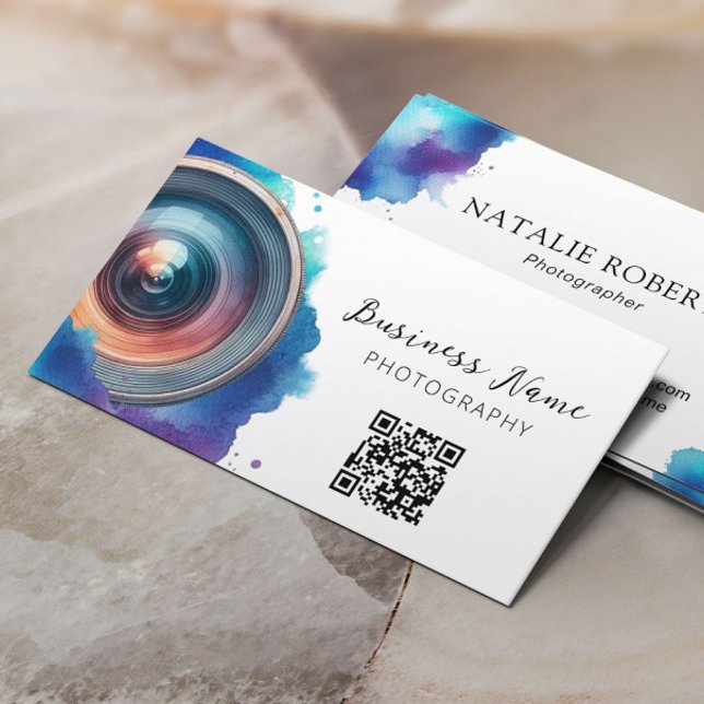 Watercolor Photographer Camera Lens Photography Business Card (Creator Uploaded)