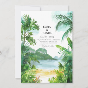 Watercolor Phuket Thailand Tropical Wedding Invitation