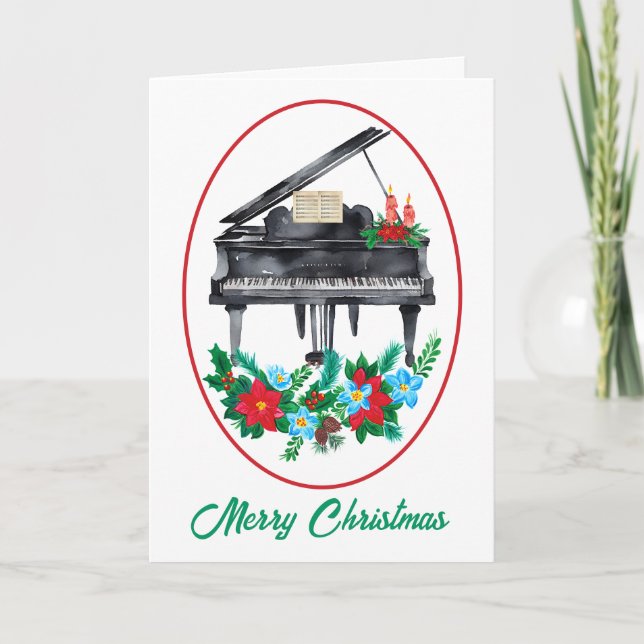 Watercolor Piano Music Teacher Christmas  Holiday Card (Front)
