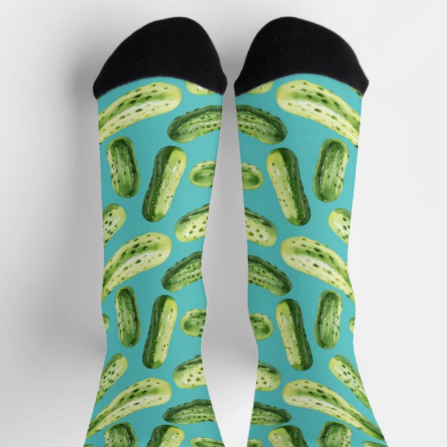 Watercolor Pickles on Turquoise Socks (Top)