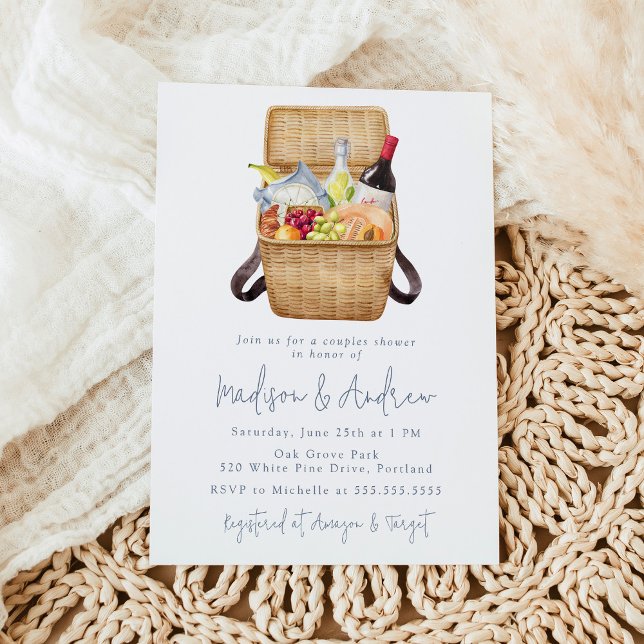 Watercolor Picnic Basket Couples Bridal Shower Invitation (Creator Uploaded)
