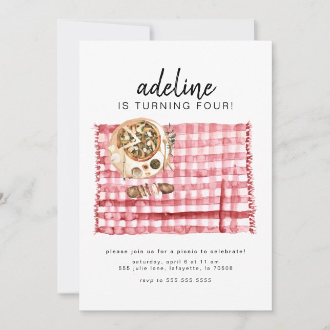 Watercolor Picnic Birthday Party Invitation (Front)