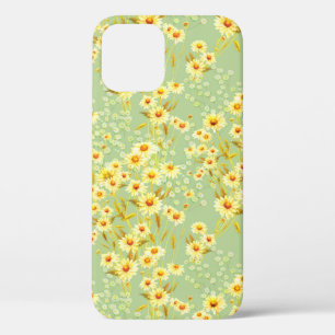 Watercolor picture of daisy flowers on a light gre iPhone 12 case