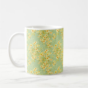 Watercolor picture of daisy flowers on a light gre coffee mug