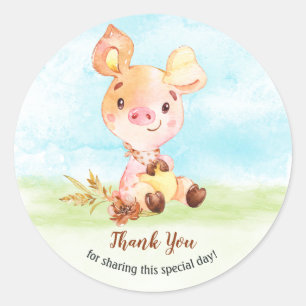 Watercolor Piggy Baby Shower Farm Thank You Classic Round Sticker