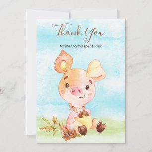 Watercolor Piggy Farm Thank You Card