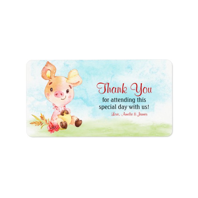 Watercolor Piggy Farm Thank You Label (Front)