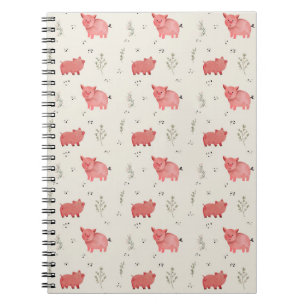 Watercolor Pigs And Flowers Seamless Pattern Notebook