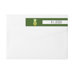 Watercolor Pinapple Bold Green Wedding Logo Wrap Around Label
