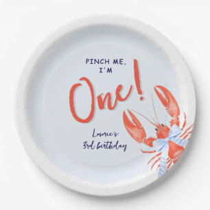 Watercolor Pinch Me' Lobster Coastal 1st Birthday Paper Plate