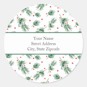 'Watercolor Pine and Berries Pattern' Labels
