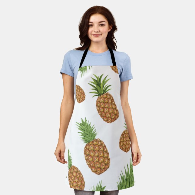 Watercolor pine-apple pattern 1 apron (Worn)