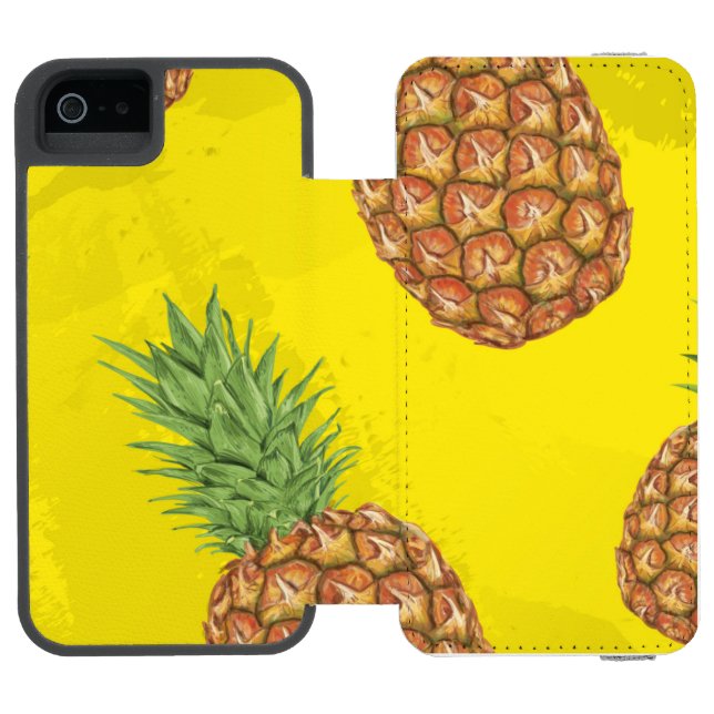 Watercolor pine-apple pattern 3 incipio iPhone wallet case (Folio Open)