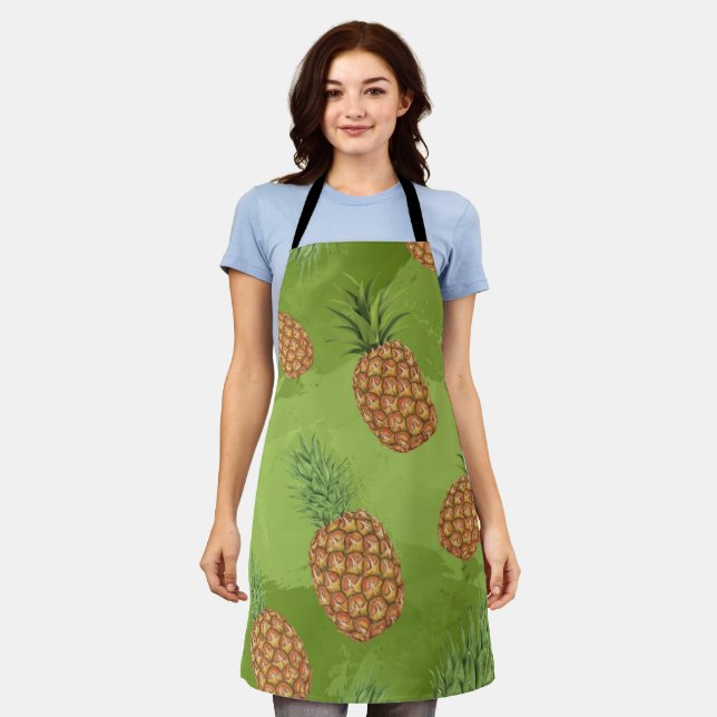Watercolor pine-apple pattern 4 apron (Worn)
