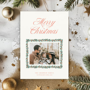 Watercolor Pine Border Christmas Photo Card