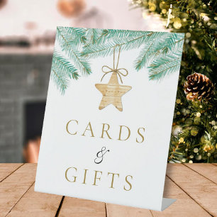 Watercolor Pine Bough Winter Wedding Cards & Gifts Pedestal Sign