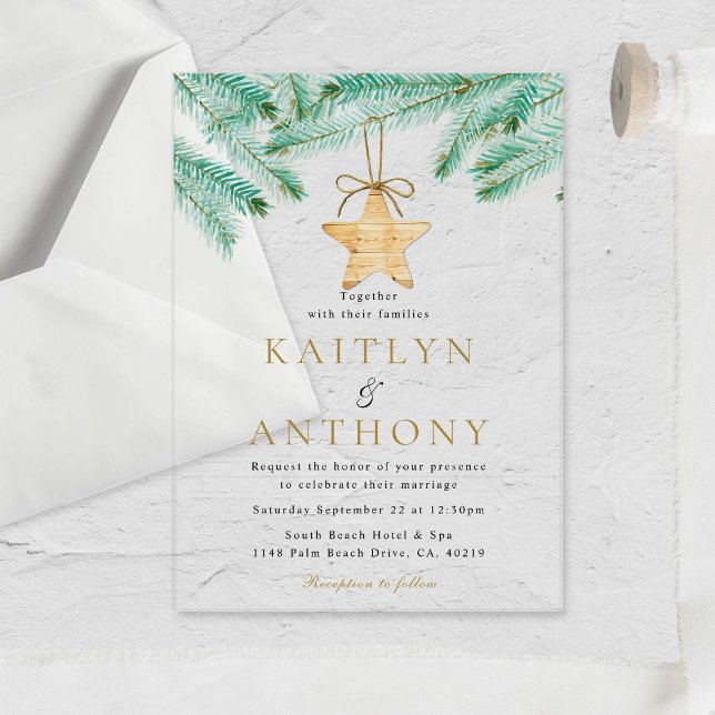 Watercolor Pine Boughs Christmas Winter Wedding Acrylic Invitations (Creator Uploaded)