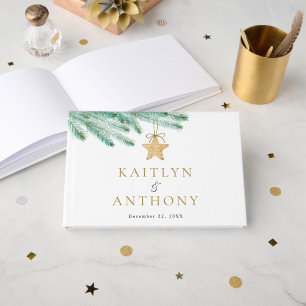 Watercolor Pine Boughs Christmas Winter Wedding Guest Book