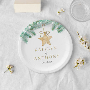Watercolor Pine Boughs Christmas Winter Wedding Paper Plate