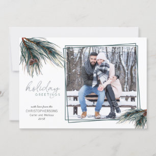 Watercolor Pine Boughs HOLIDAY GREETINGS Photo