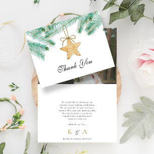 Watercolor Pine Boughs Winter Wedding Photo Thank You Card