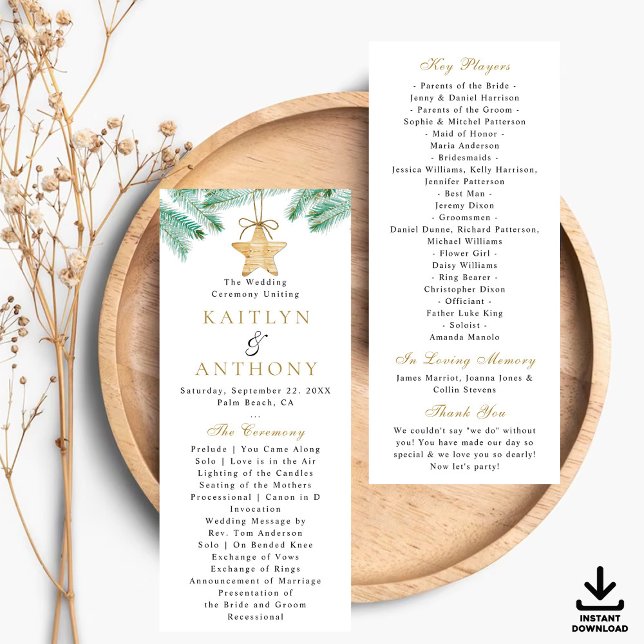 Watercolor Pine Boughs Winter Wedding Program (Creator Uploaded)