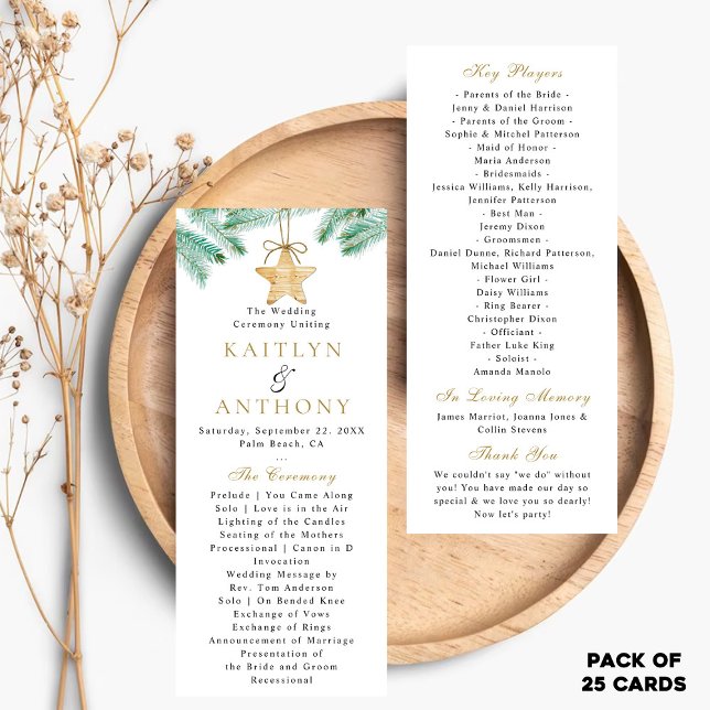 Watercolor Pine Boughs Winter Wedding Program Rack Card (Creator Uploaded)