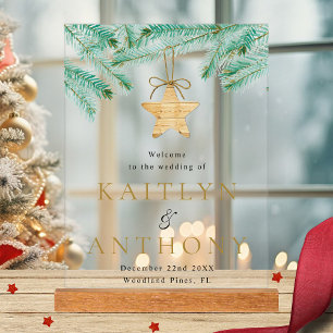 Watercolor Pine Boughs Winter Wedding Welcome Acrylic Sign