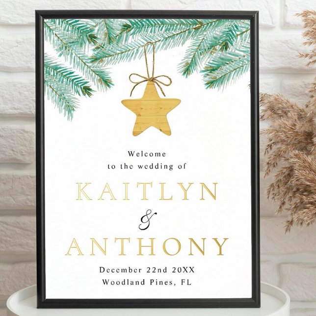 Watercolor Pine Boughs Winter Wedding Welcome Foil Prints (Creator Uploaded)