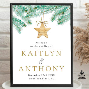 Watercolor Pine Boughs Winter Wedding Welcome Poster