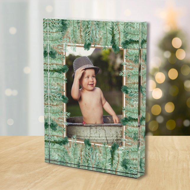 Watercolor Pine Branch Border Photo Block (Creator Uploaded)