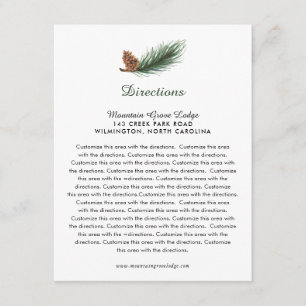 Watercolor Pine Branch Pine Cone Wedding Direction Enclosure Card