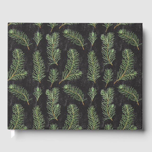 Watercolor pine branches on black background. guest book (Front)