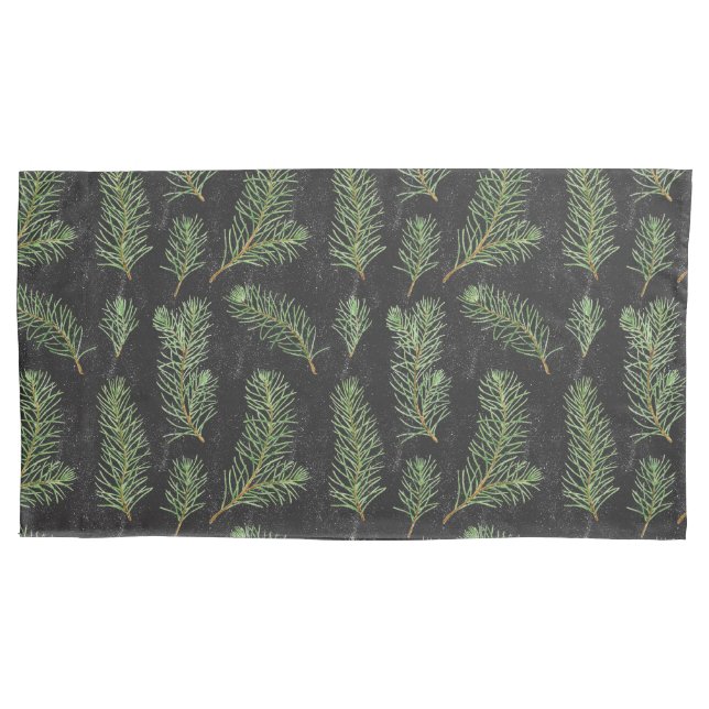 Watercolor pine branches on black background. pillowcase (Front)
