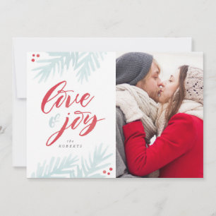 Watercolor Pine Brush Love and Joy Holiday Card