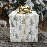 Watercolor Pine Christmas Trees Holiday  Wrapping Paper<br><div class="desc">This holiday wrapping paper features a watercolor winter pattern of snowy pine trees and bare tree branches sprinkled with gold stars for a festive look.</div>