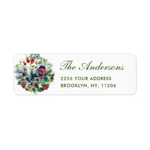 Watercolor Pine Cone Ball Christmas Bird Return Address Label