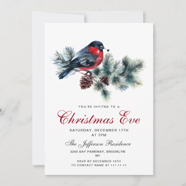 Watercolor Pine Cones Branch Christmas Eve Party Invitation (Front)