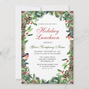 Watercolor Pine Cones Branch Holiday Luncheon Invitation