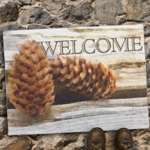 Watercolor Pine Cones Rustic Wood Custom