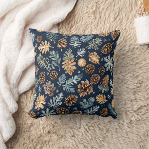Watercolor Pine Cones Winter Pattern Cushion