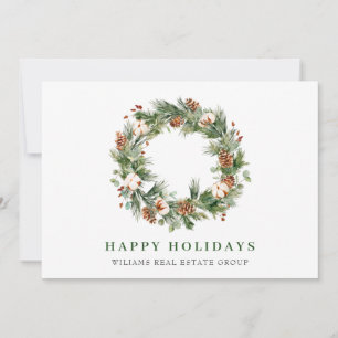 Watercolor Pine Cones Wreath Christmas Corporate Holiday Card
