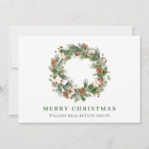 Watercolor Pine Cones Wreath Christmas Corporate Holiday Card