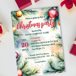 Watercolor Pine Corporate Christmas Party Invitation