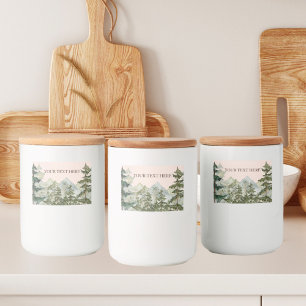 Watercolor Pine Forest and Mountain Rustic Food Label