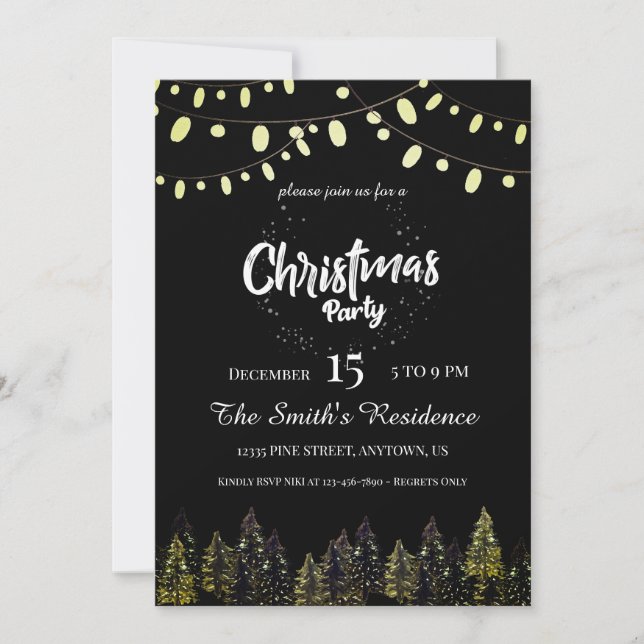 Watercolor Pine Forest Christmas Invitation (Front)